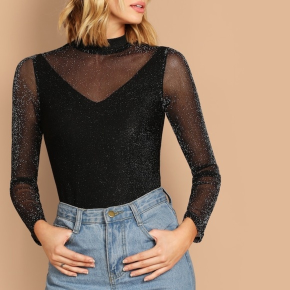 NWT Glittered Mesh Long Sleeve - Picture 2 of 5